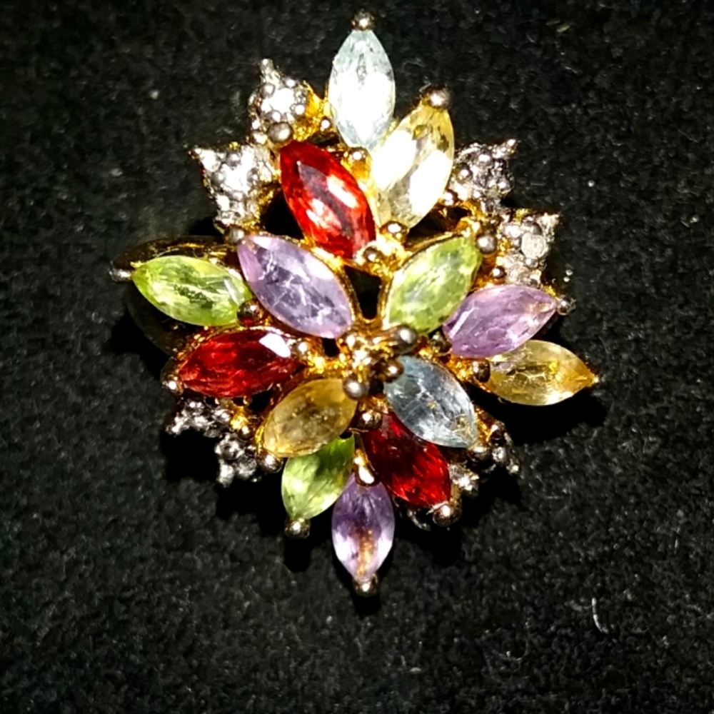Genuine  Multi Gemstones Genuine Diamonds Gold & .925 Stamped Ring U.S. Size 5.5